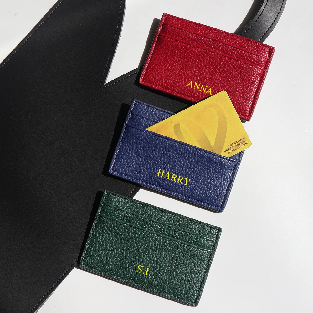 Benutzerdefinierte Name Slim Card Wallet PU Leder Gravierte Initialen Luxus Design Kartentasche Personalisierte Frau Mann Geldbörse Großhandel Geschenk – Detail 5