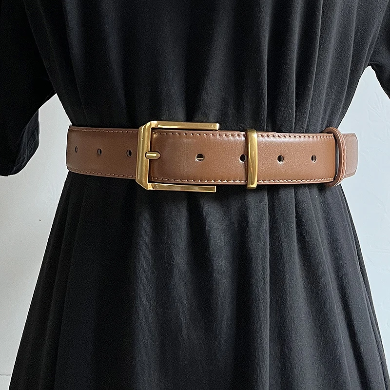 Women's Runway Fashion Vintage Genuine Leather Cummerbunds Female Dress Corsets Waistband Belts Decoration Wide Belt TB096