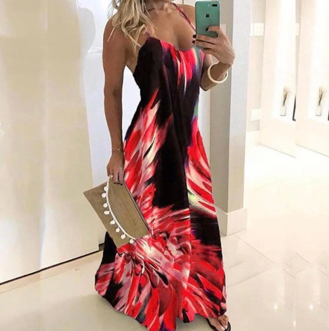 Summer Hot Sale Slimming Slim Fit Base Dress Positional Floral Spaghetti Strap Dress Women's Fashionable Elegant Clothing