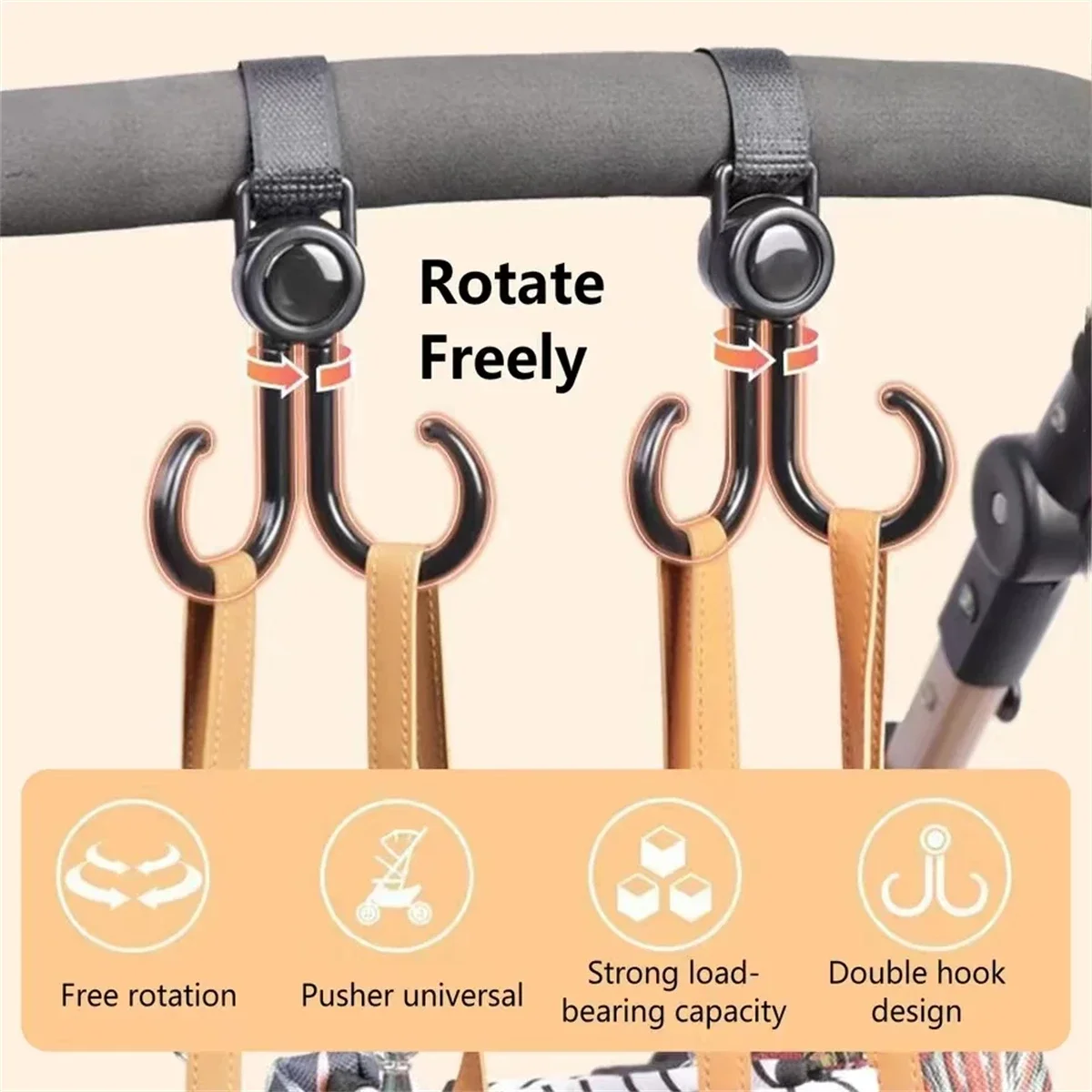 2pcs PU leather 360 rotatable degree baby bag stroller hook pram rotate cart organizer pram hook crochet stroller accessories