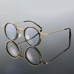 Lunettes de lecture anti-lumière bleue pour hommes et femmes, monture ronde de luxe, verres loupes transparents, lunettes de lecture en métal, nouveau