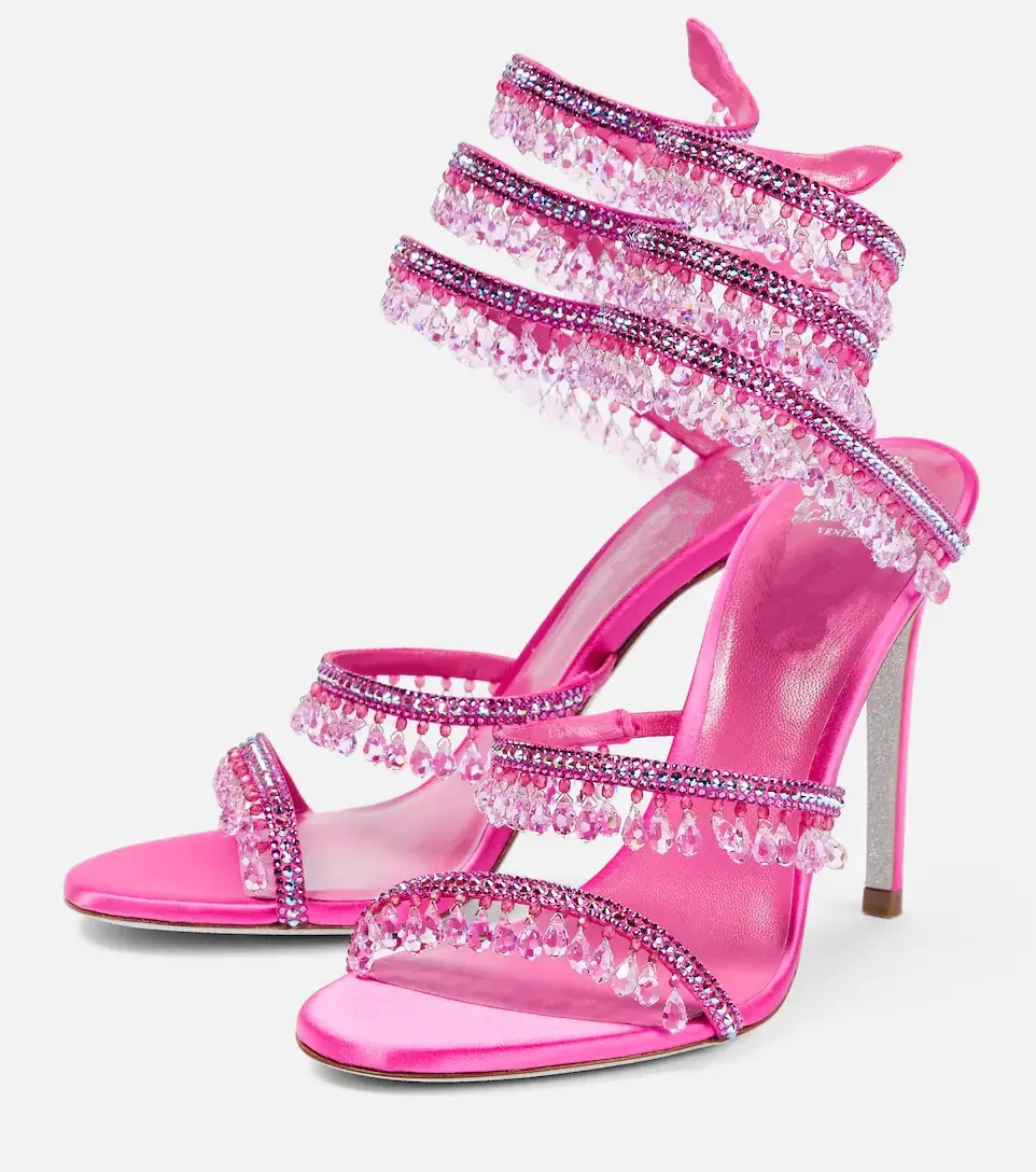 Crystal Strap Stiletto Heel Sandals Thin High Heel Ankle Twine Handmade Runway 2026 Summer Spring Women Dress Shoes Champagne
