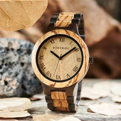 BOBO BIRD Men's Watches Handmade Nature Wood Quartz Wristwatches For Men Leaf Dial Watch Timepieces Great Gift Dropshipping