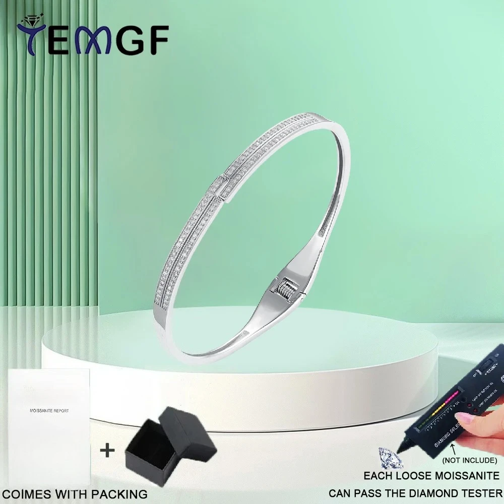 

TEMGF S925 Sterling Silver Bangles 1mm Moissanite Inlay Multi Wear Fine Bracelet for Women Fashion Simple Surprise Jewelry Gifts