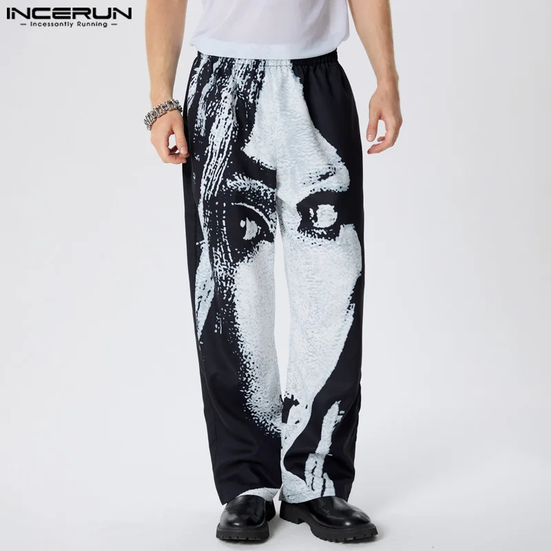 2024 INCERUN American Fashion Long Pants Men Casual Printed Elastic waist Terousers Streetwear Male Personality Loose Bottoms