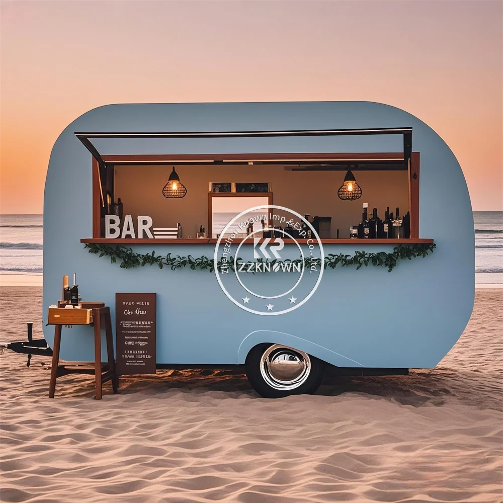 Street Outdoor Catering Trailer รถพ่วงอาหารมือถือสัมปทานอุปกรณ์ครบครันขนมพิซซ่ารถบรรทุกอาหารพร้อมห้องครัวเต็มรูปแบบ