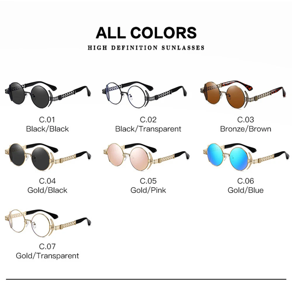 Okulary przeciwsłoneczne VIVIBEE w stylu steampunk dla mężczyzn, retro damskie metalowe akcesoria, gotyckie okulary przeciwsłoneczne UV400, lustrzane okulary punkowe, luksusowe gogle. — zdjęcie 7