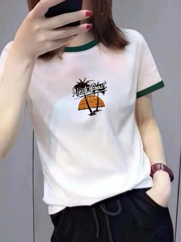 

Ретро-футболка в корейском стиле с коротким рукавом, женская универсальная облегающая белая блузка с мультяшным принтом на воротнике, повседневная модная одежда для мам