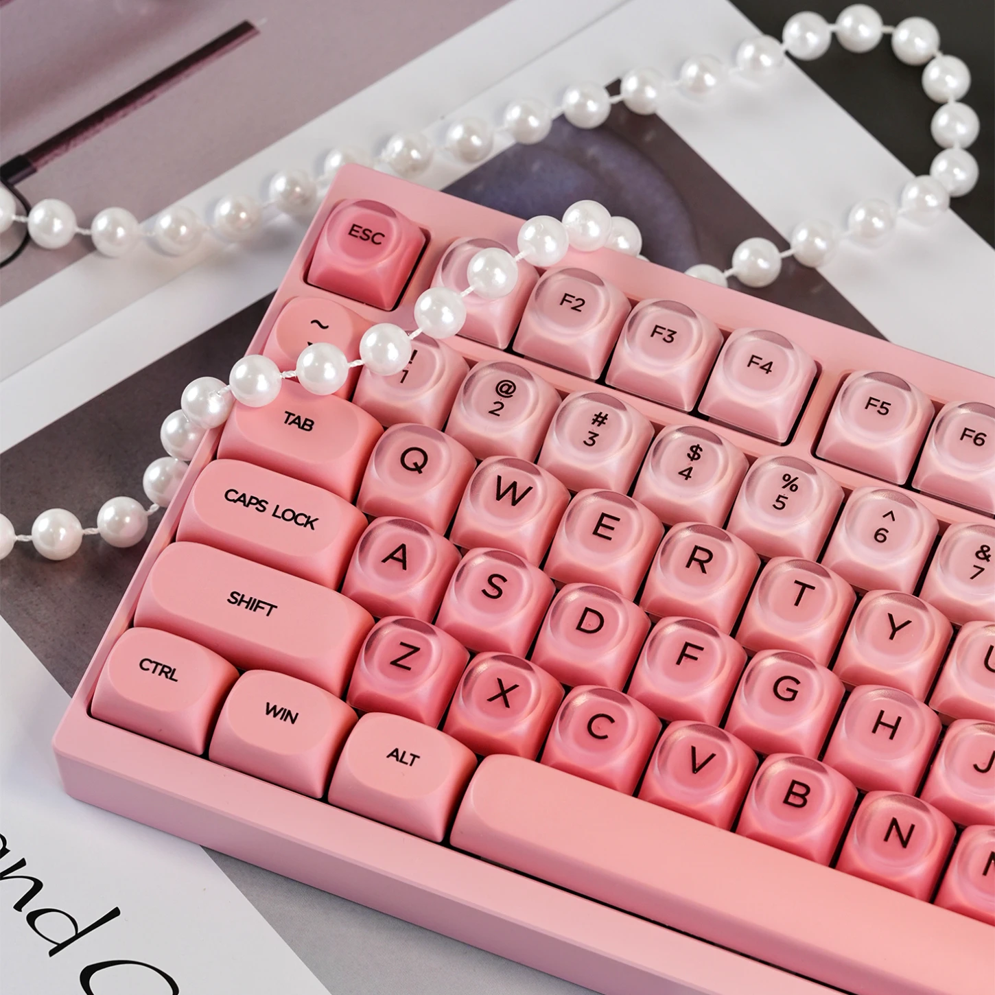 Jelly, Double-layer Girl Pink HOM Keycap PBT 132 Keys, Customized for 60/84/98/108 MX Switch Gaming Mechanical Keyboard