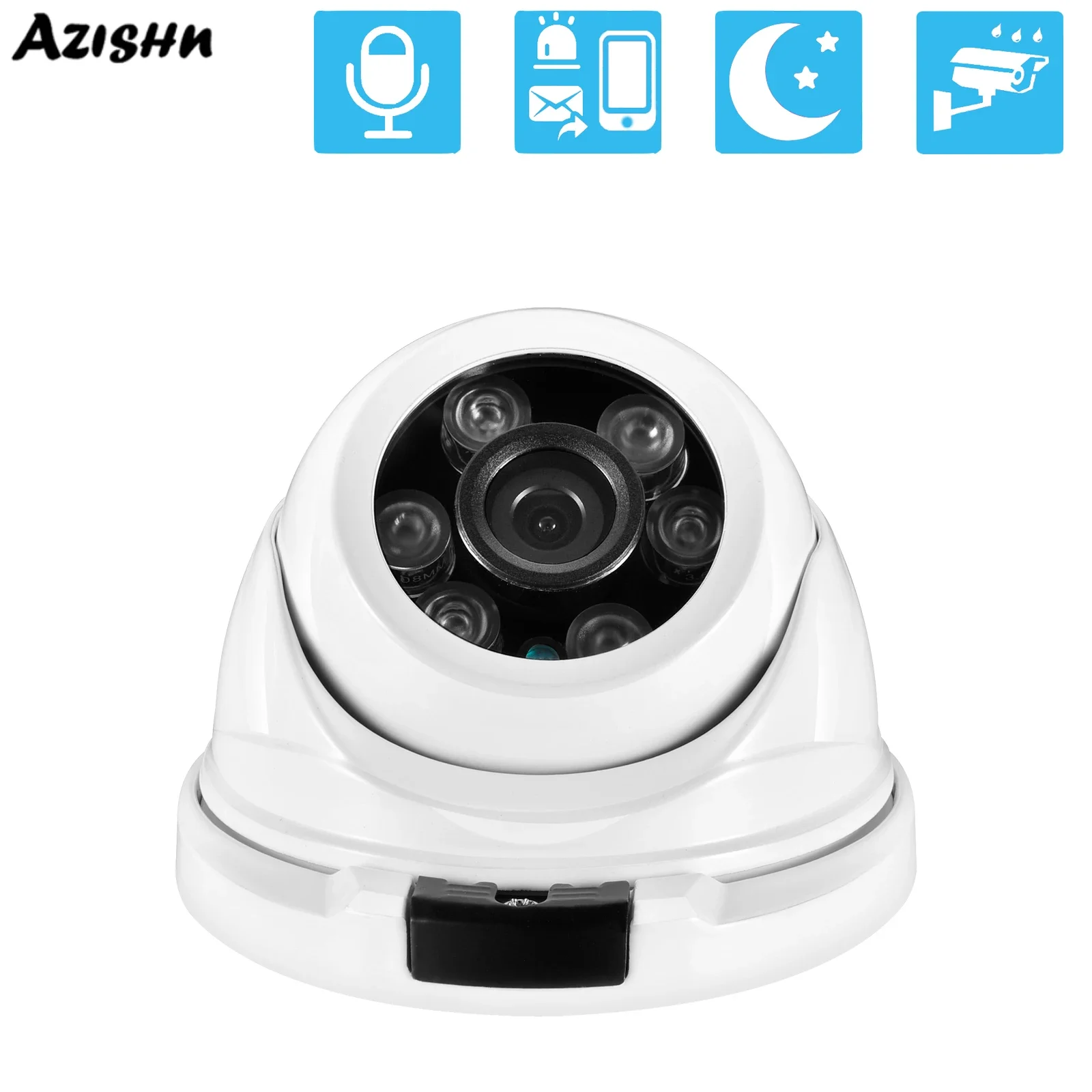 AZISHN Outdoor Metal Audio Infrared Night Vision Hemisphere 4K 8MPH.265 POE Video Surveillance CCTV Camera