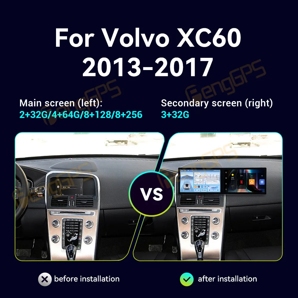

Dual Screen Android 14 Car Radio For Volvo XC60 2013-2017 GPS Navigation Multimedia DVD Player Video Stereo Carplay HeadUnit DSP