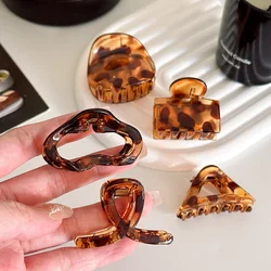 retro small coffee leopard print shark clip niche high-end style grab clip hair accessory 2PC Leopard Hair Claw  Women