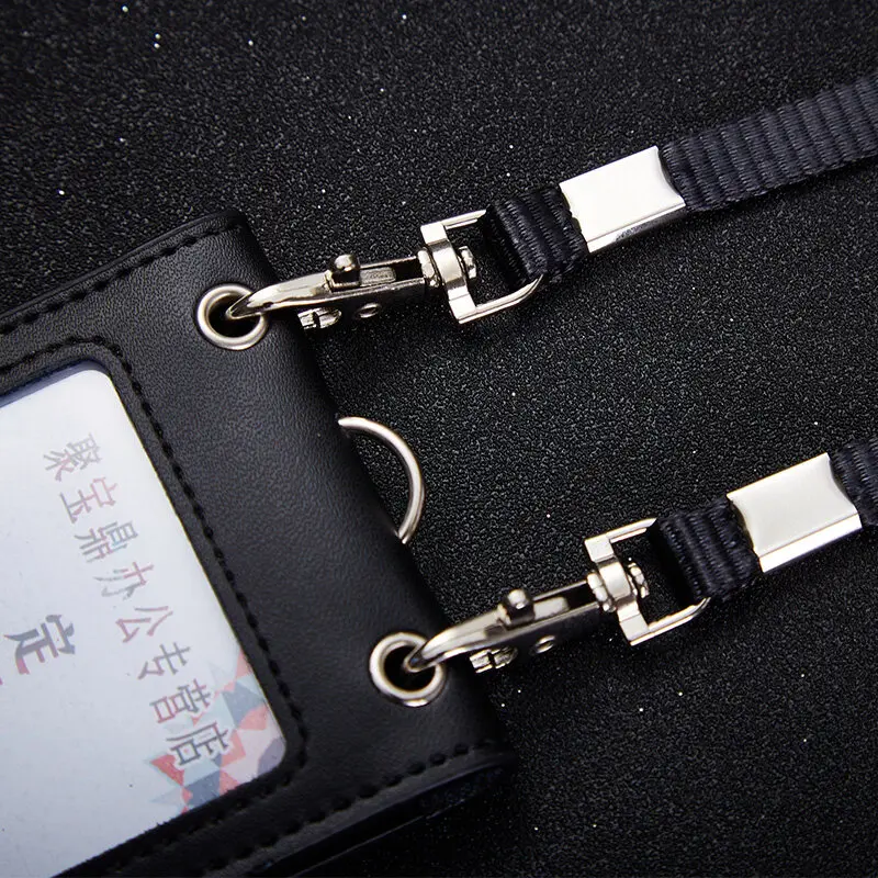 High Quality Reporter Work Card Neck Lanyard Badge ID Credit Card Holder Genuine Leather Business Air Hostess Name Tag Id Cases