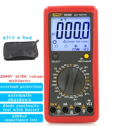 SZBJ VC92 multimetro digitale Display a grande schermo, misura la tensione di fase-fase, tensione 2000V AC/DC, tensione 2KV ad alta tensione