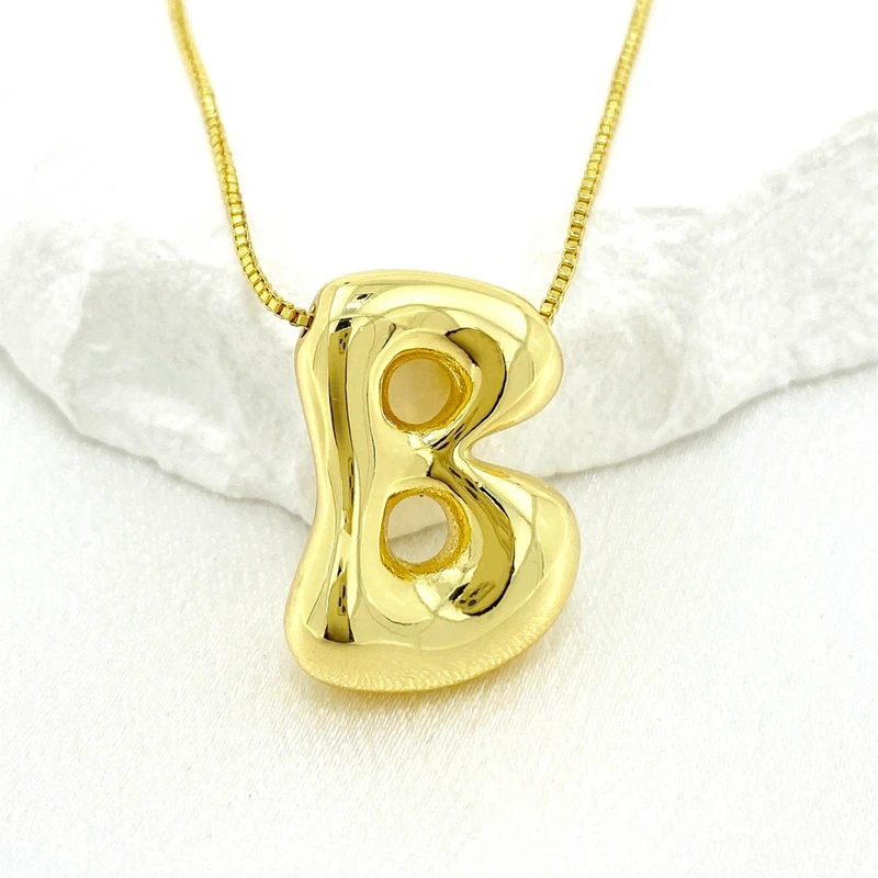 2024 New 26 Letter Initial Necklace 18K Gold Plated Bubble Letter Necklace Fat 3D Letter Pendant Necklace for Women Men