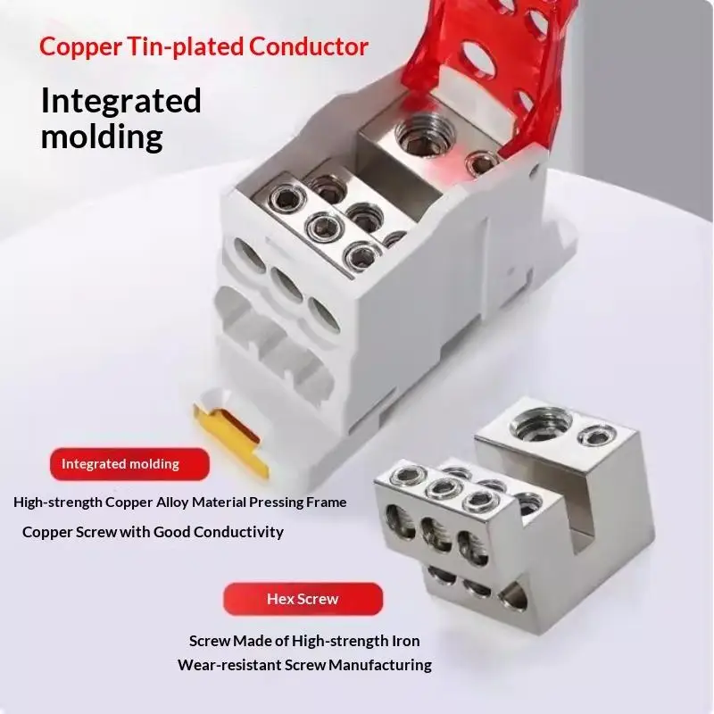 UKK Din Rail Terminal Block Power Distribution Box 80A 1 In 7 Out Terminal Block Electrical Wire Junction Box