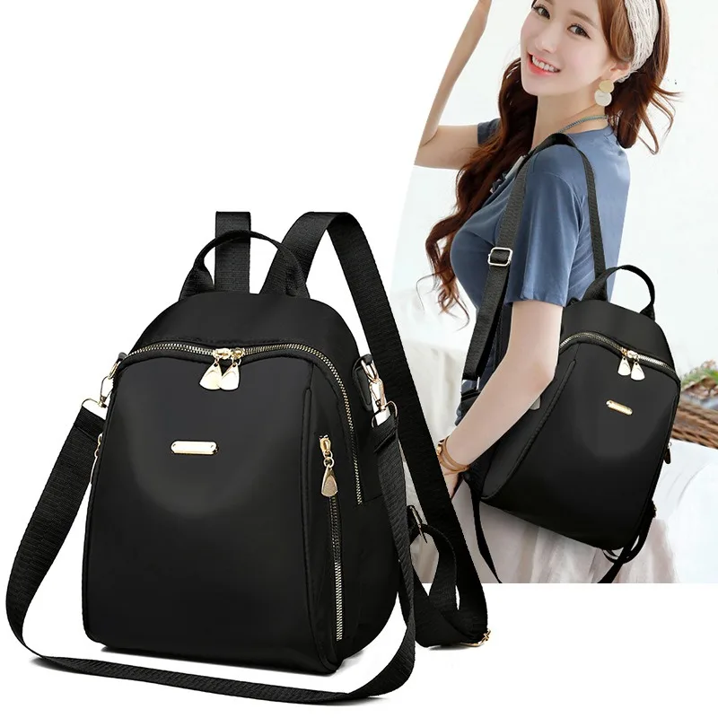 1pc Black Versatile Ladies Korean Edition Trend Premium Anti-theft Oxford Cloth Backpack