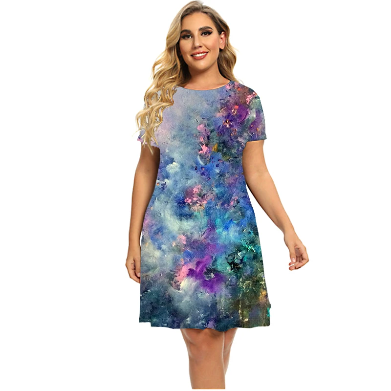 Summer Retro Floral Plant Pattern Dresses For 2023 Women Clothing Plus Size Short Sleeve Loose Clothing Casual 3D Print Dress