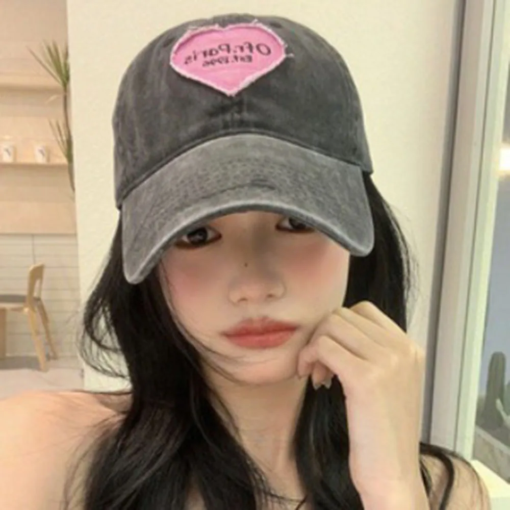 2024 Vintag Washed Cotton Baseball Cap Pink Love Heart Letter Parent Kids Sun Hats For Boy Girl Spring Summer Snapback Baby Hat