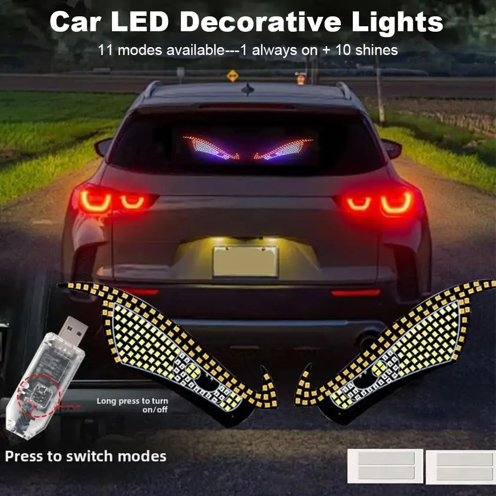 USB Dynamic Big Devil Eyes Light For Cars Truck Eyes RGB Window Screen LED Sign Animation LED Panel Flexible Display Light