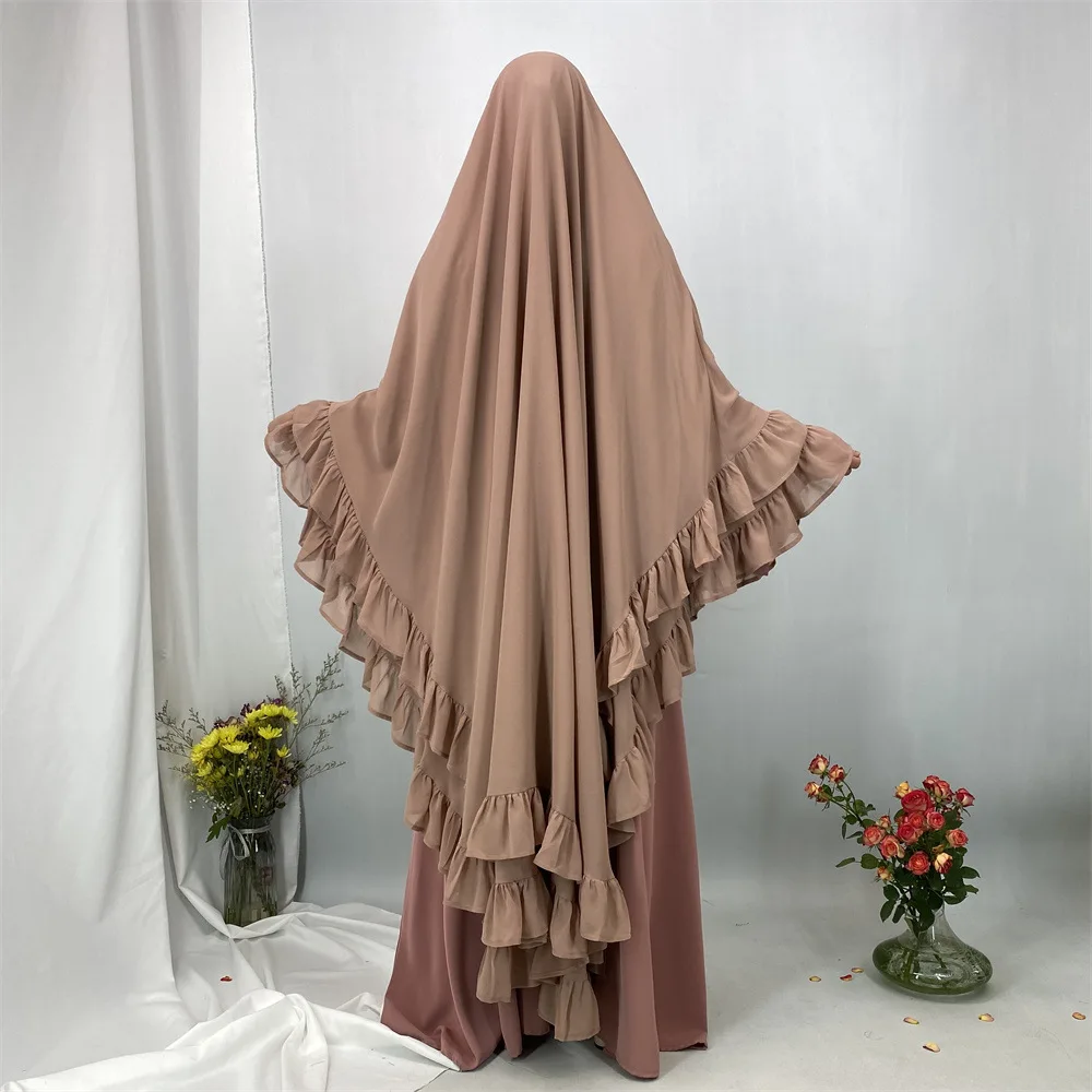 

Women Loose Long Dress Middle East Turkey Fashion Ruffles Leaf Swing Headscarf Abaya Robe