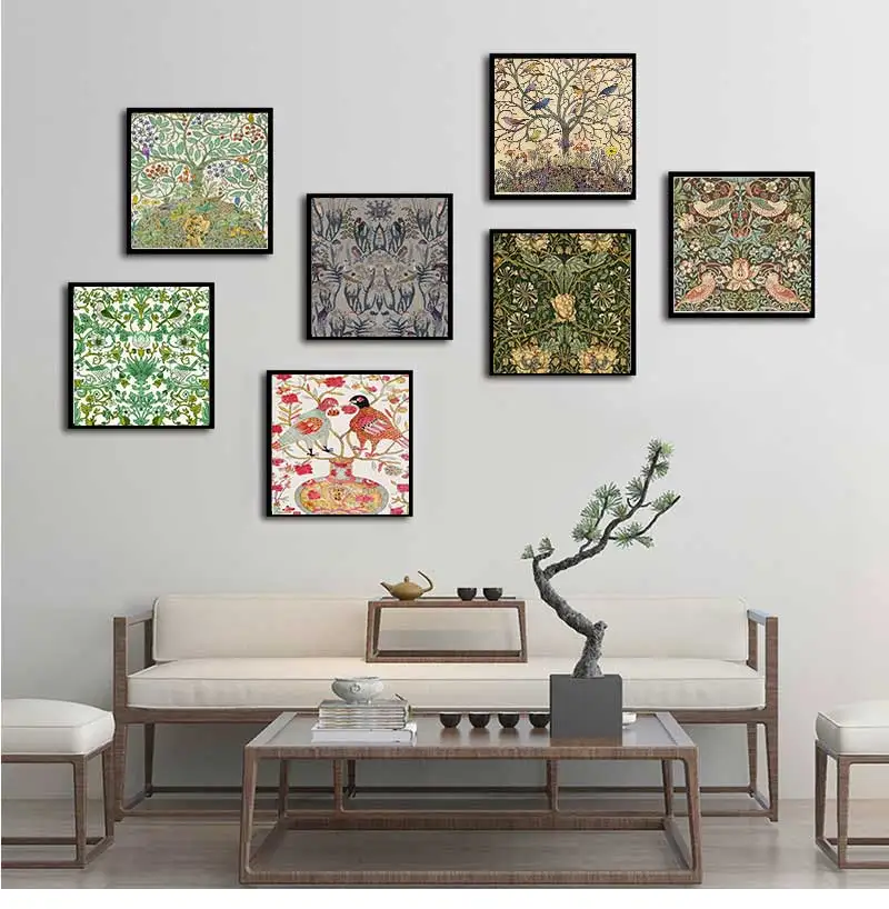 Impression sur toile d'oiseaux chanteurs tropicaux, arbre de vie, affiche vintage, peinture sur toile, art mural antique, oiseaux de la nature, photo