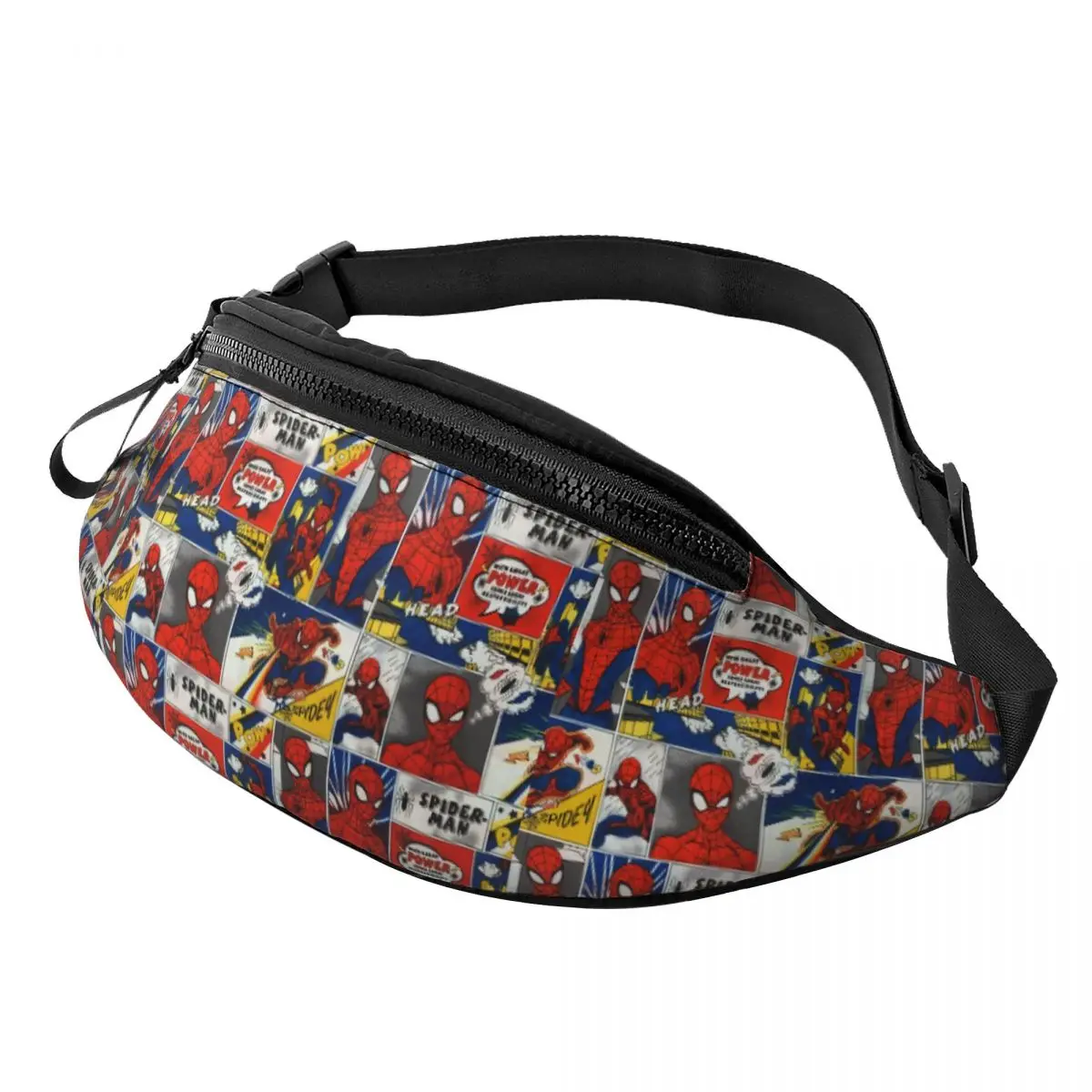 

Custom Superhero Fanny Pack Women Men Casual Spider Man Collage Crossbody Waist Bag for Hiking Phone Money Pouch