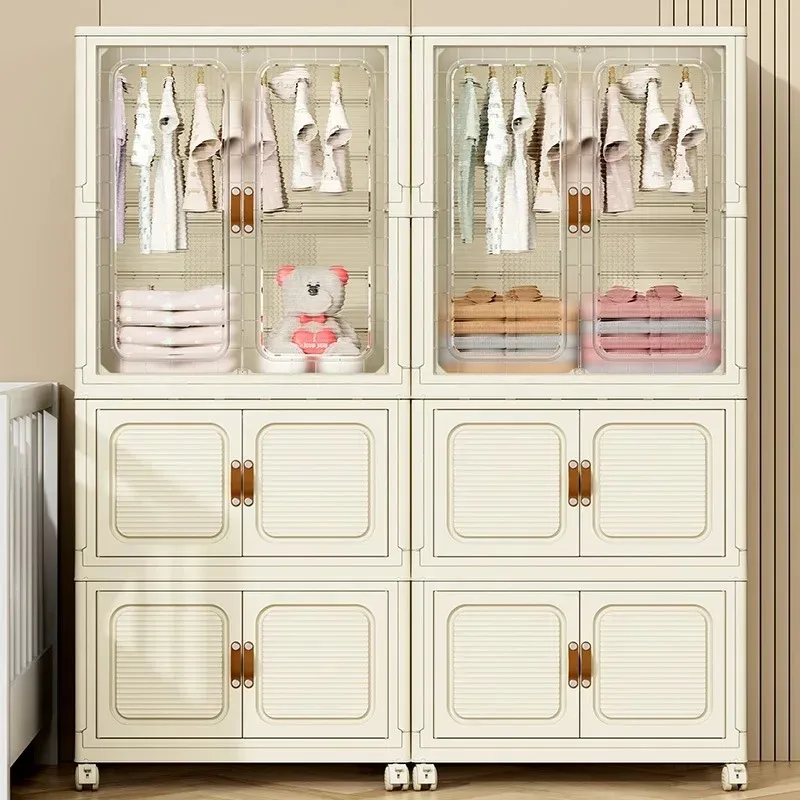 Folding Wardrobes Children's Adult Clothes Storage Bins Home Furniture Plastic Locker Shelf Transparent Design Storage Cabinet ﻿