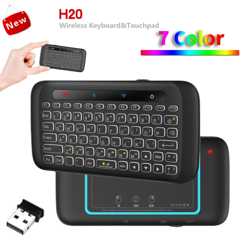 H20 Mini 2.4Ghz Wireless Keyboard Backlight Touchpad Air Mouse IR Leaning Remote Control for Andorid Box Smart TV Windows