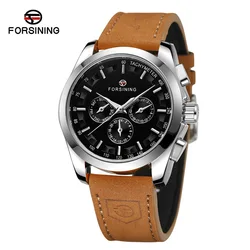 Fashion Forsining Top Brand Men's Weekly Calendar Genuine Leather Leisure 3 Eyes 6 Needles Business Automatic Mechanical Watches