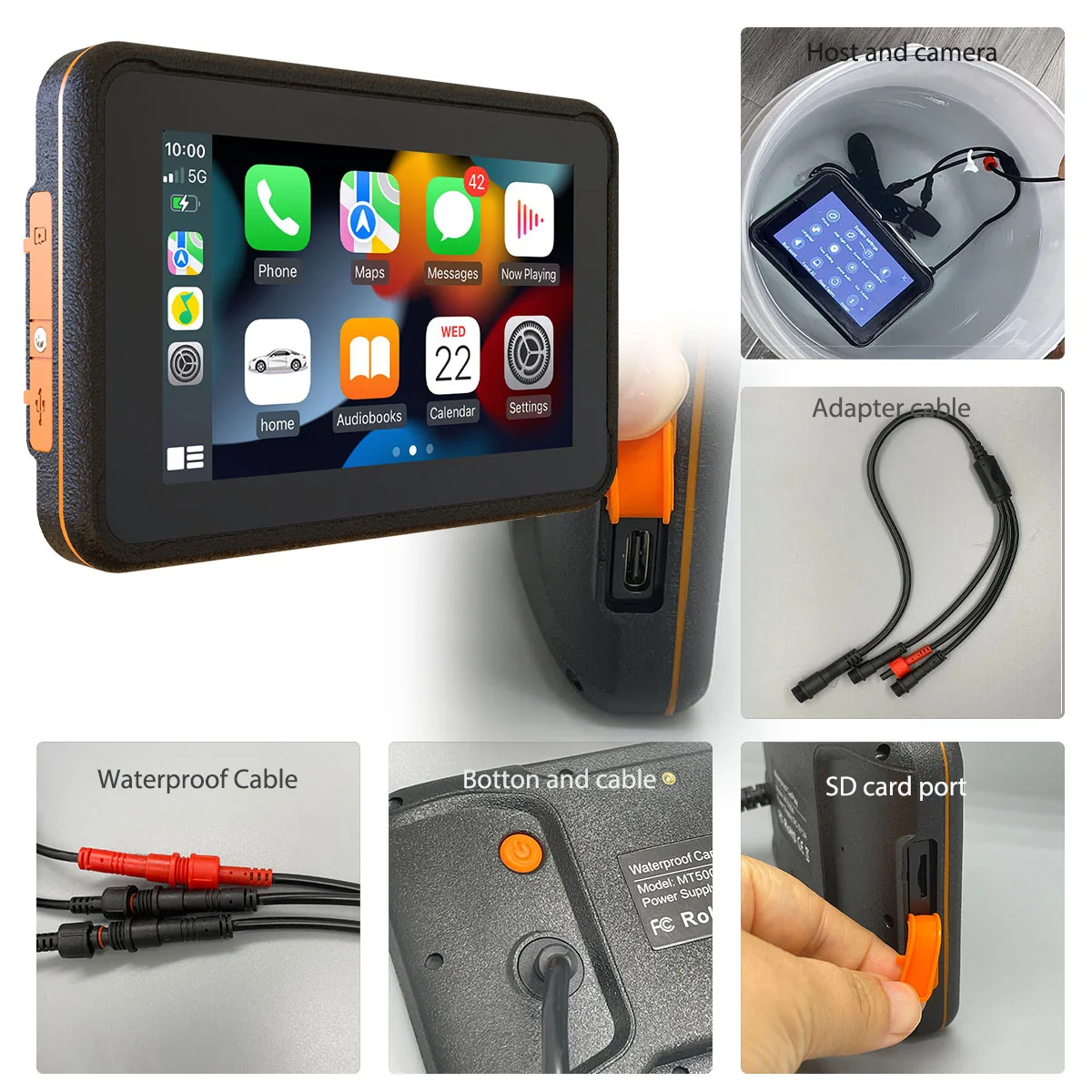 5 Inch Carplay GPS Navigation for Motorcycle,Android Auto for Moto,IPS Touchscreen IPX7 Waterproof Carplay for Motorcycle