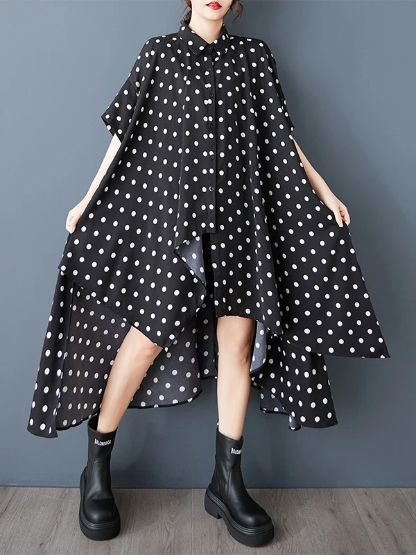 

Large Size Women's Faionable Loose Polka Dot Asymmetrical irt Dr Versatile Summer Clothing 2025 Spring Season