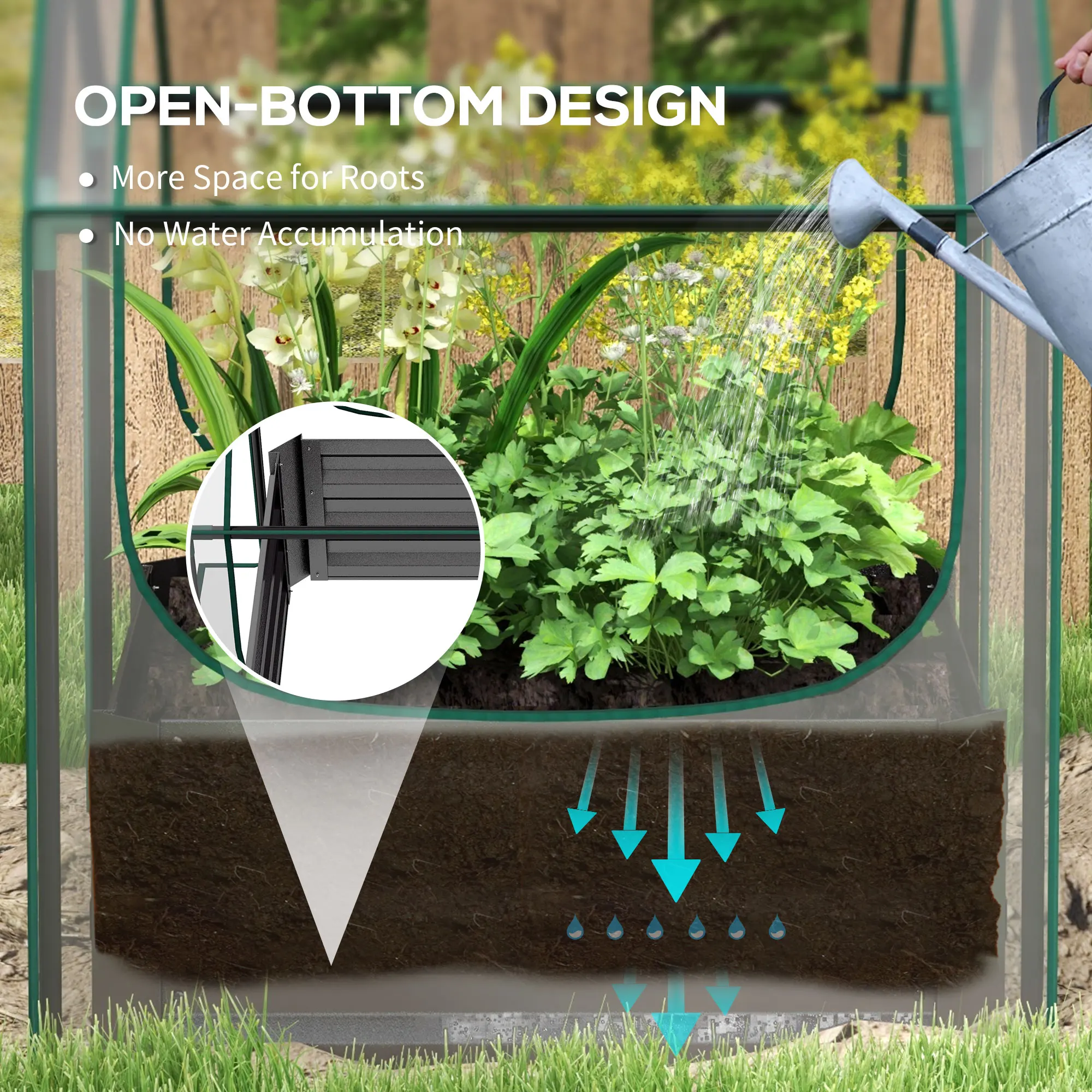 Raised Garden Bed with Greenhouse, Planter Box with Cover, Clear and Dark Grey