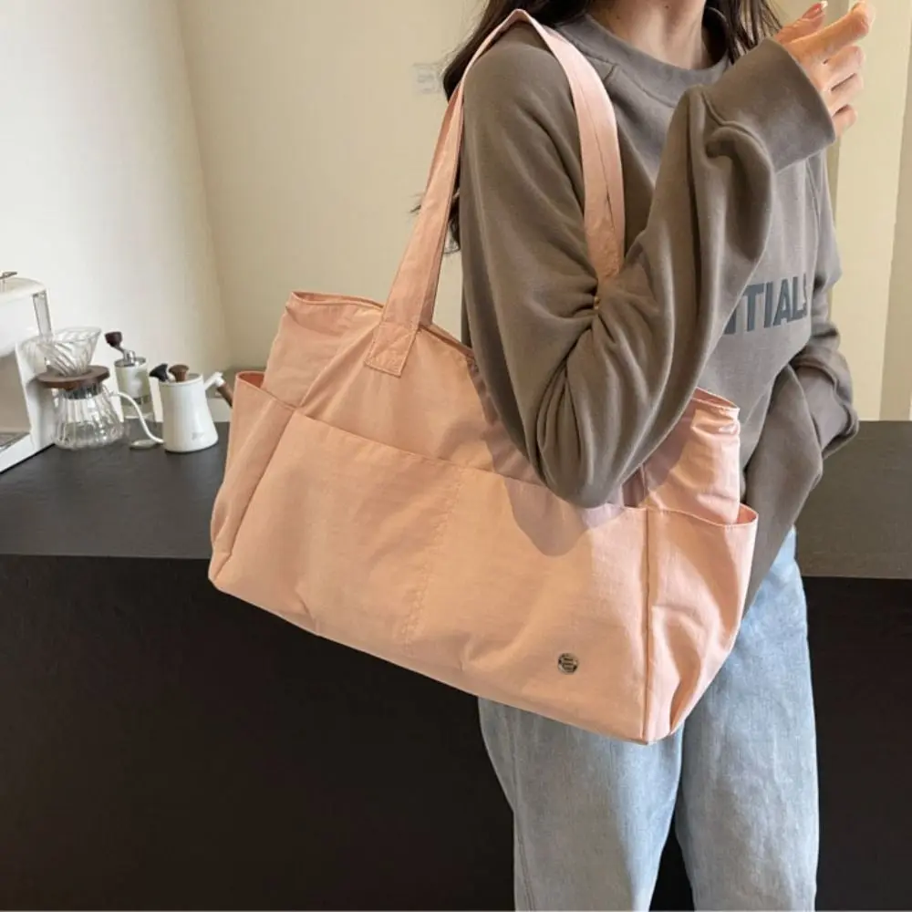 

Solid Color Large Capacity Shoulder Bag Soft Material Fashionable Style Casual Book Bags Simple Design Durable Commuting Handbag
