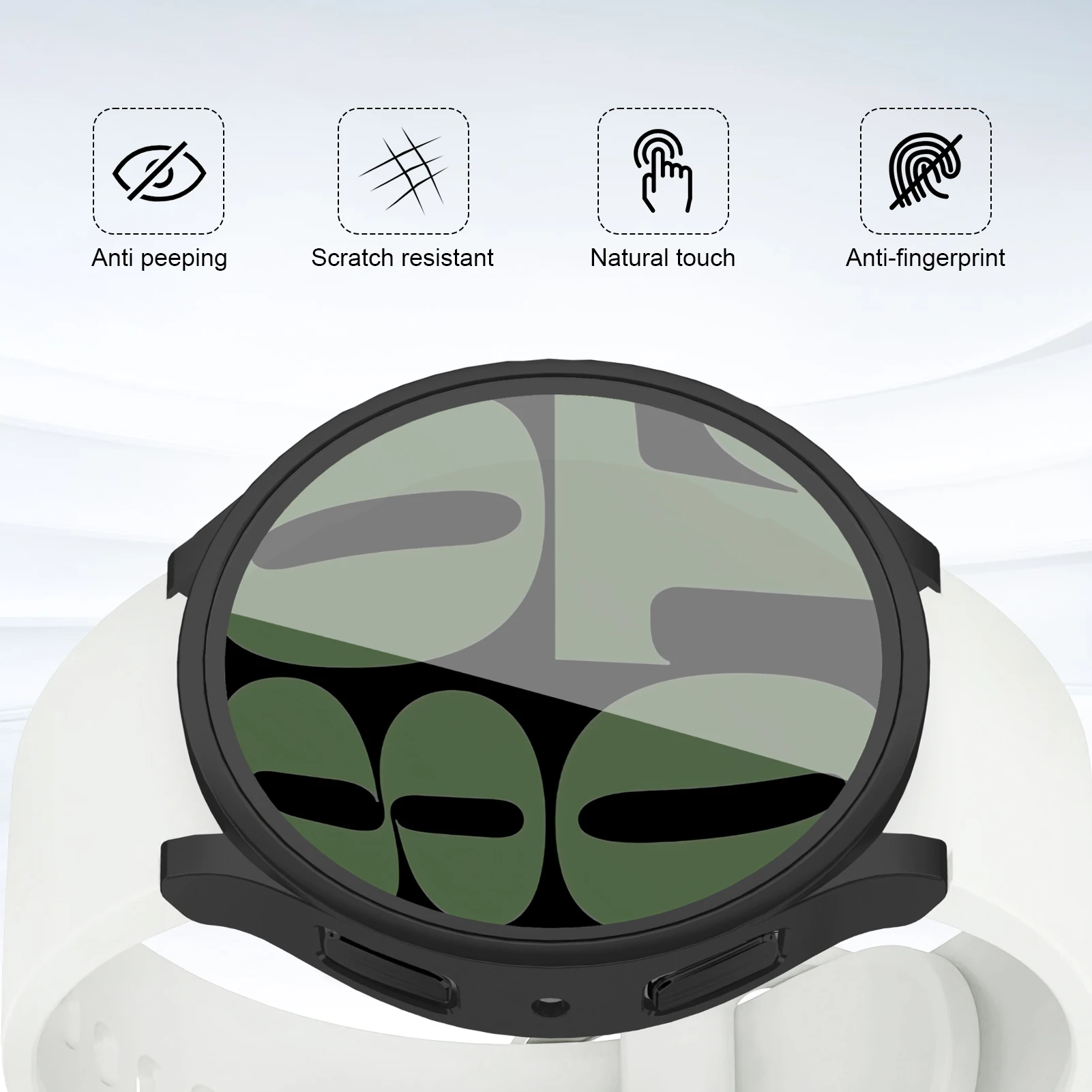 กระจกนิรภัย +กรณีความเป็นส่วนตัวสำหรับซัมซุงกาแล็กซี่วอทช์ 6 44 มม.40 มม.แอนตี้สปายพีซีกันกระแทกโดยรวมฝาครอบป้องกันกาแล็กซี่วอทช์ 6