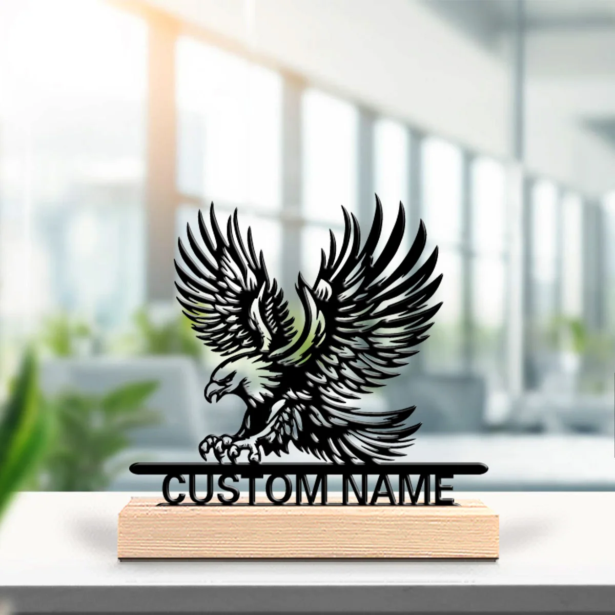 1 Stück Modische Personalisierte Adler-Metallstatue mit Holzsockel, Geeignet für Büros, Schlafzimmer, Jubiläen, etc.