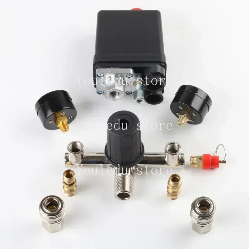 220V 90-120 psi Air Compressor Pump with Pressure Switch Control Valve Manifold Relief Regulator with Gauge