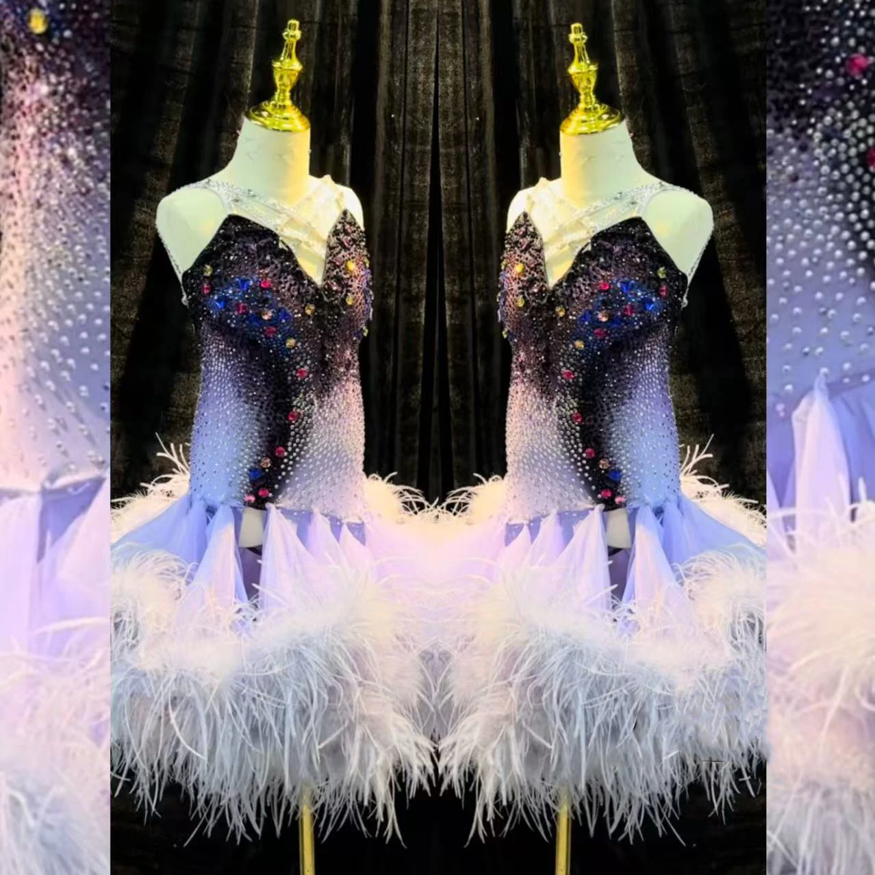 Latin Dancer Adult Children High-End Customized Gradient Purple Jumpsuit Contrasting Tango Samba AB Stone Performance Dress