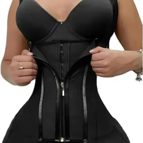 Body modellante da donna con bordi in pizzo - Corsetto contenitivo per la pancia con spalline regolabili e cerniera, nero, confortevole