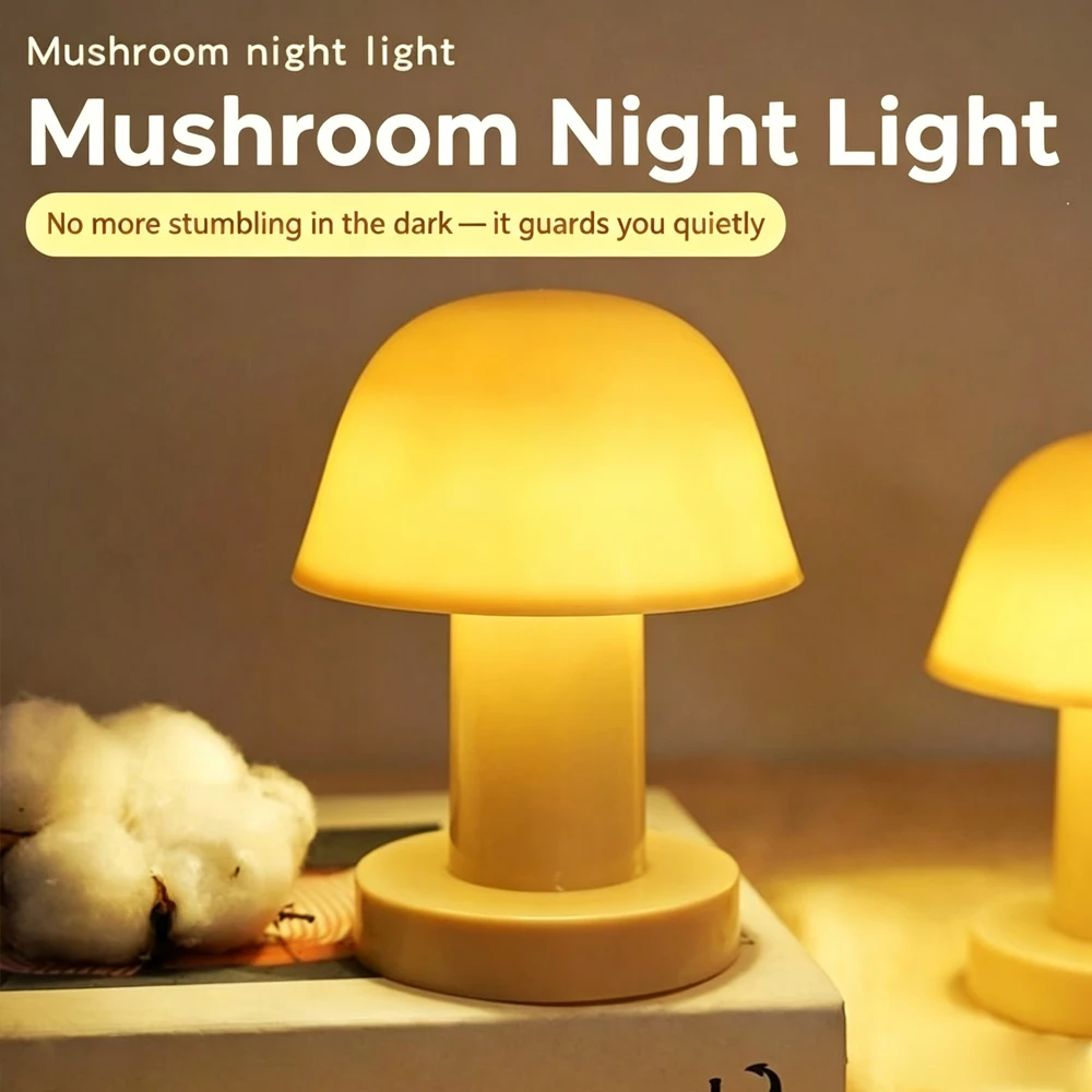 Mini Creative Mushroom LED Night Light Battery Powered Portable Desktop Sunset Night Lamp for Coffee Bar Bedroom Home Decor Gift