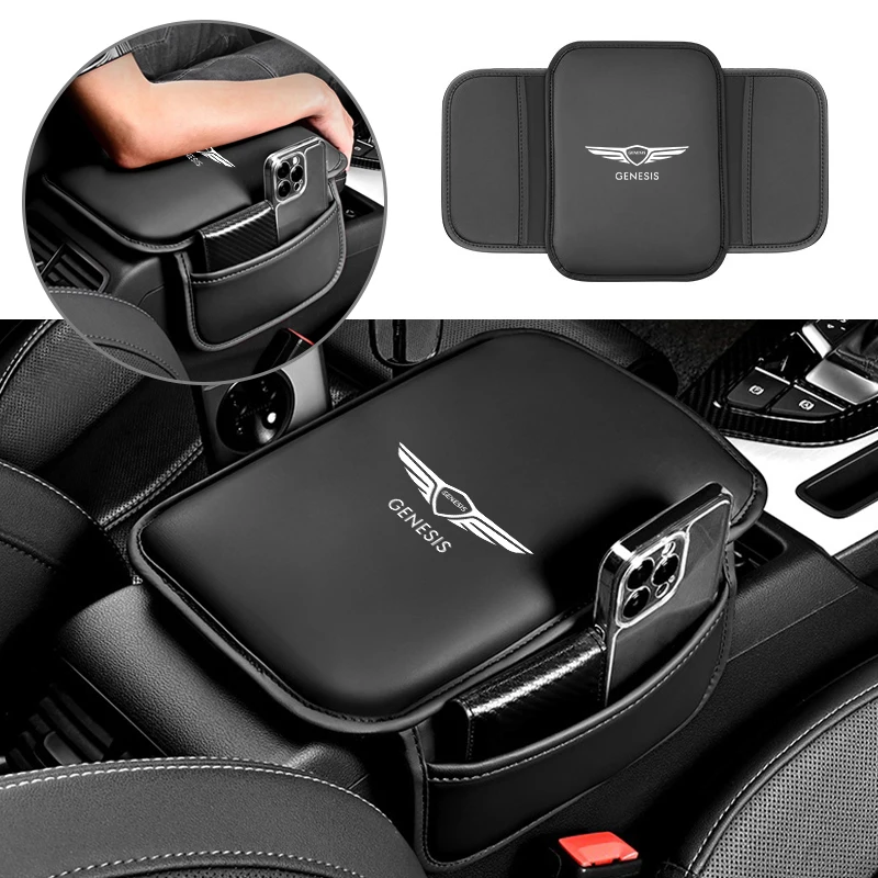 Car Leather Center Console Protector Cover Armrest Storage Box Mat For Genesis G70 G80 G90 GV60 GV70 GV80 GV90 EV MINT ESSENTIA