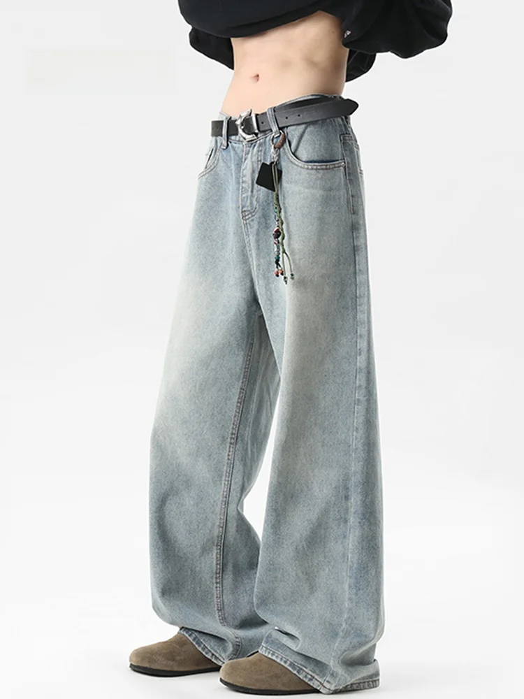 

MMOPTOP American Sle Waed Denim Jeans Men's Wide Leg Straight Leg Pants Casual Versatile Cotton Trousers for Teens