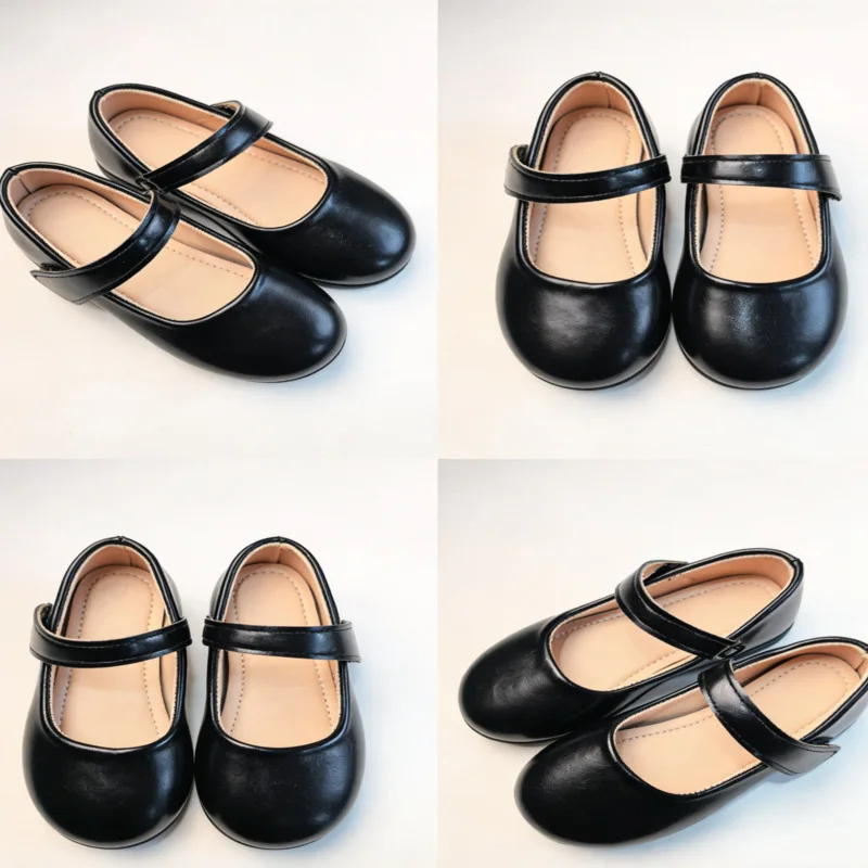 

Girls Black Mary Jane Shoes Kids School Uniform Dress Shoes Children Flats Casual Leather Shoes for Party Wedding Size 26-36