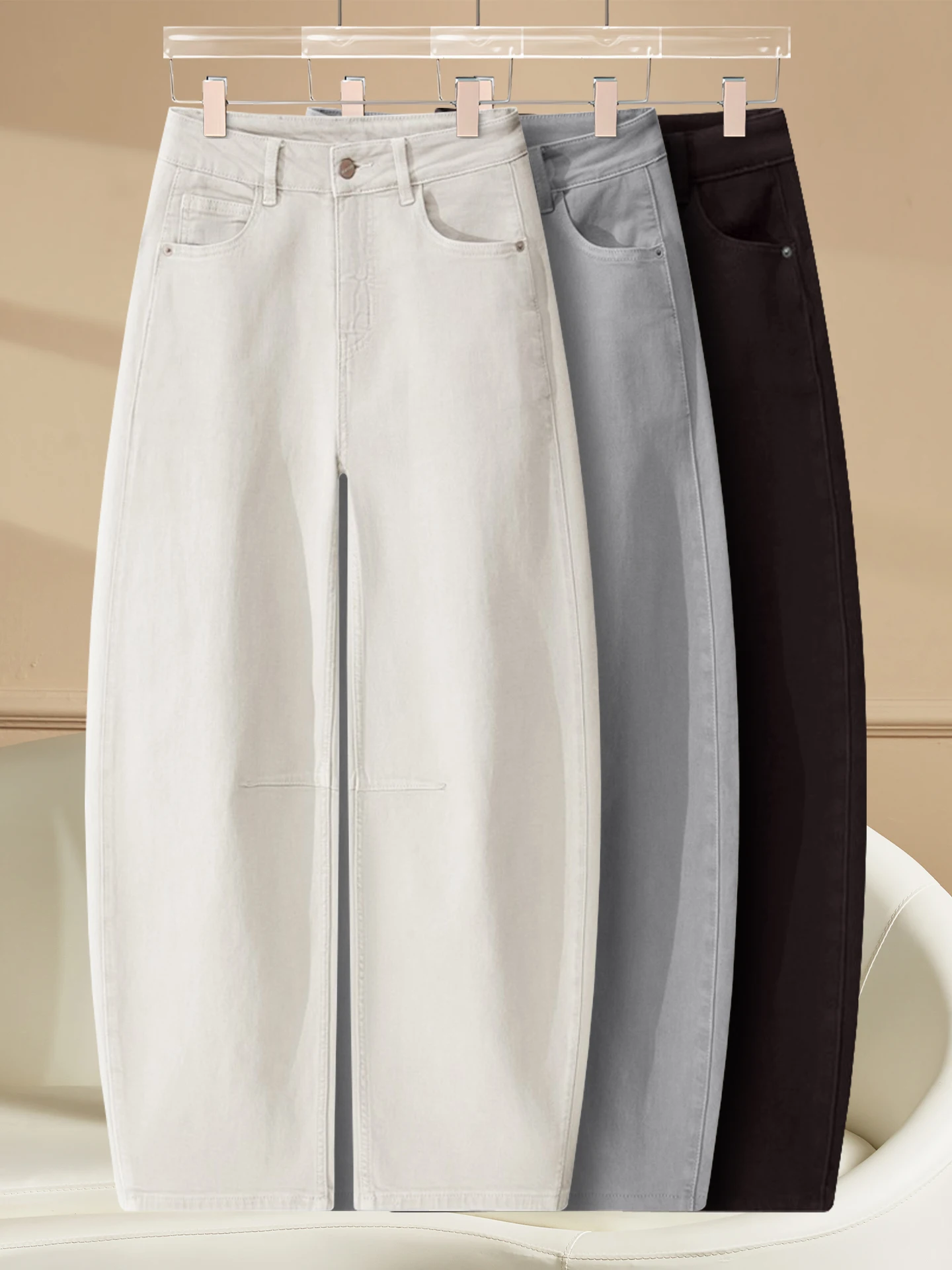 

Джинсы женские с высокой талией, облегающие, широкие штанины, из денима, повседневные, фасон «бананы», весна-осень 2026, новый популярный стиль Dream Be...