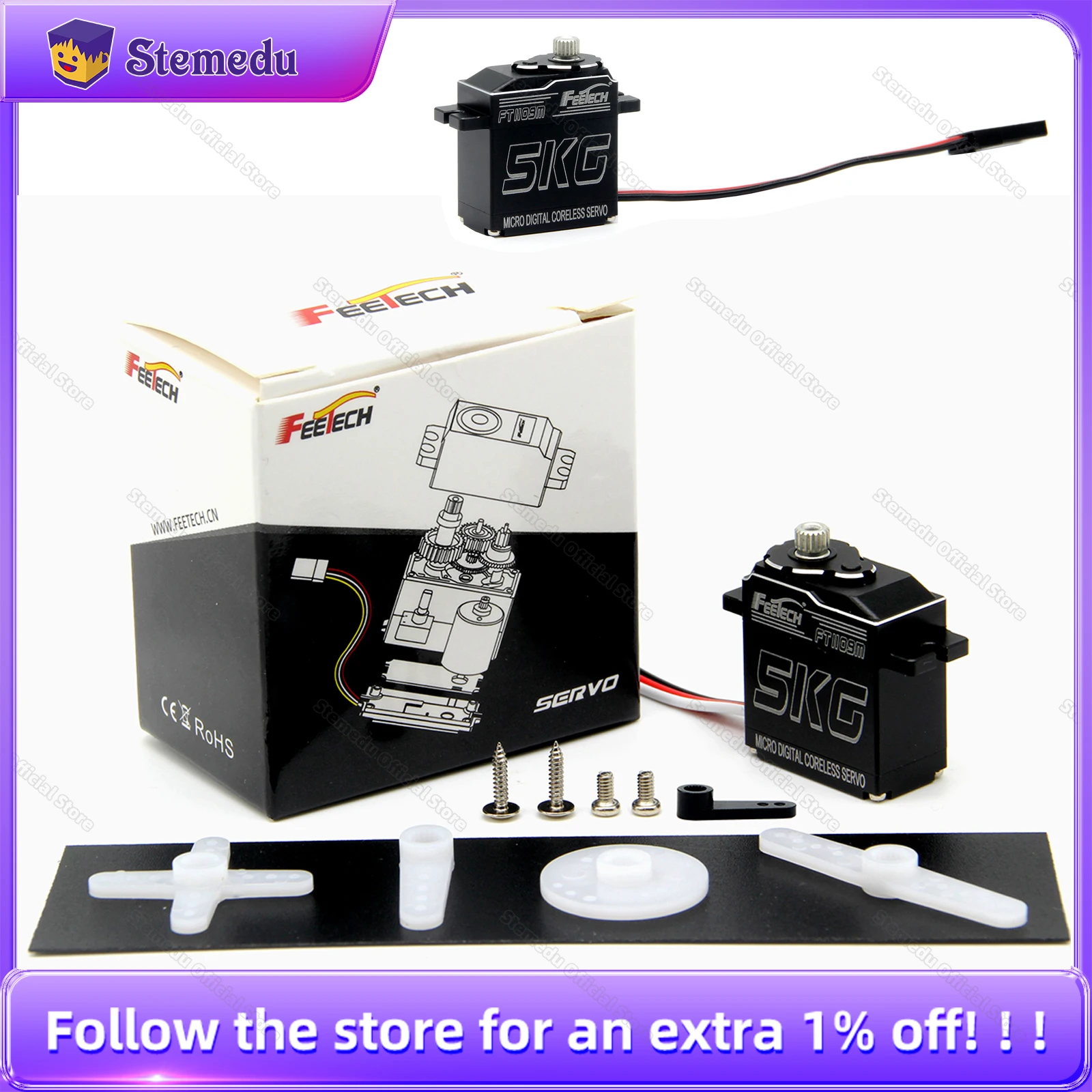 

Feetech 5kg Micro Coreless Motor RC Servos 6V 5kg.cm PWM 0.083sec/60° (120rpm) Digital 180 Degree Metal Gear Hollow Cup Servo
