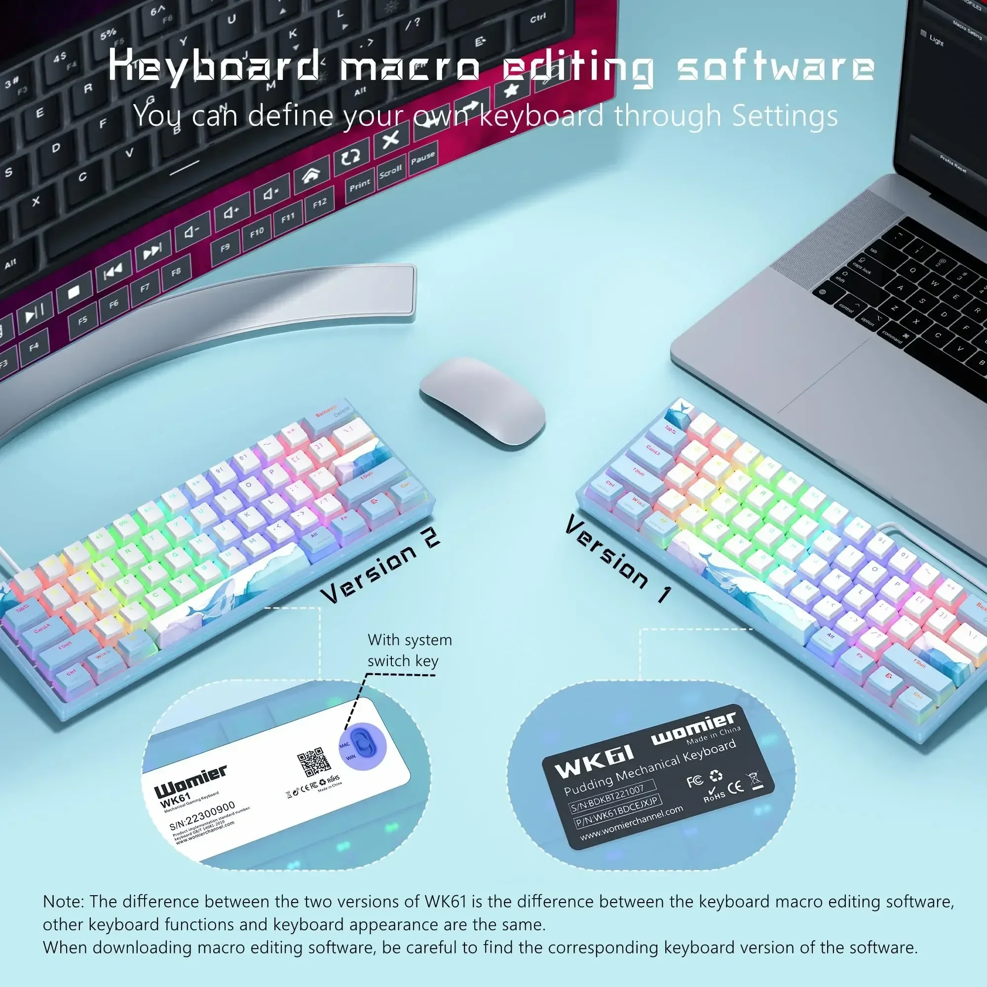 Teclado mecánico con cable RGB, teclado mininista personalizado para juegos, ordenador portátil, PC, 60%