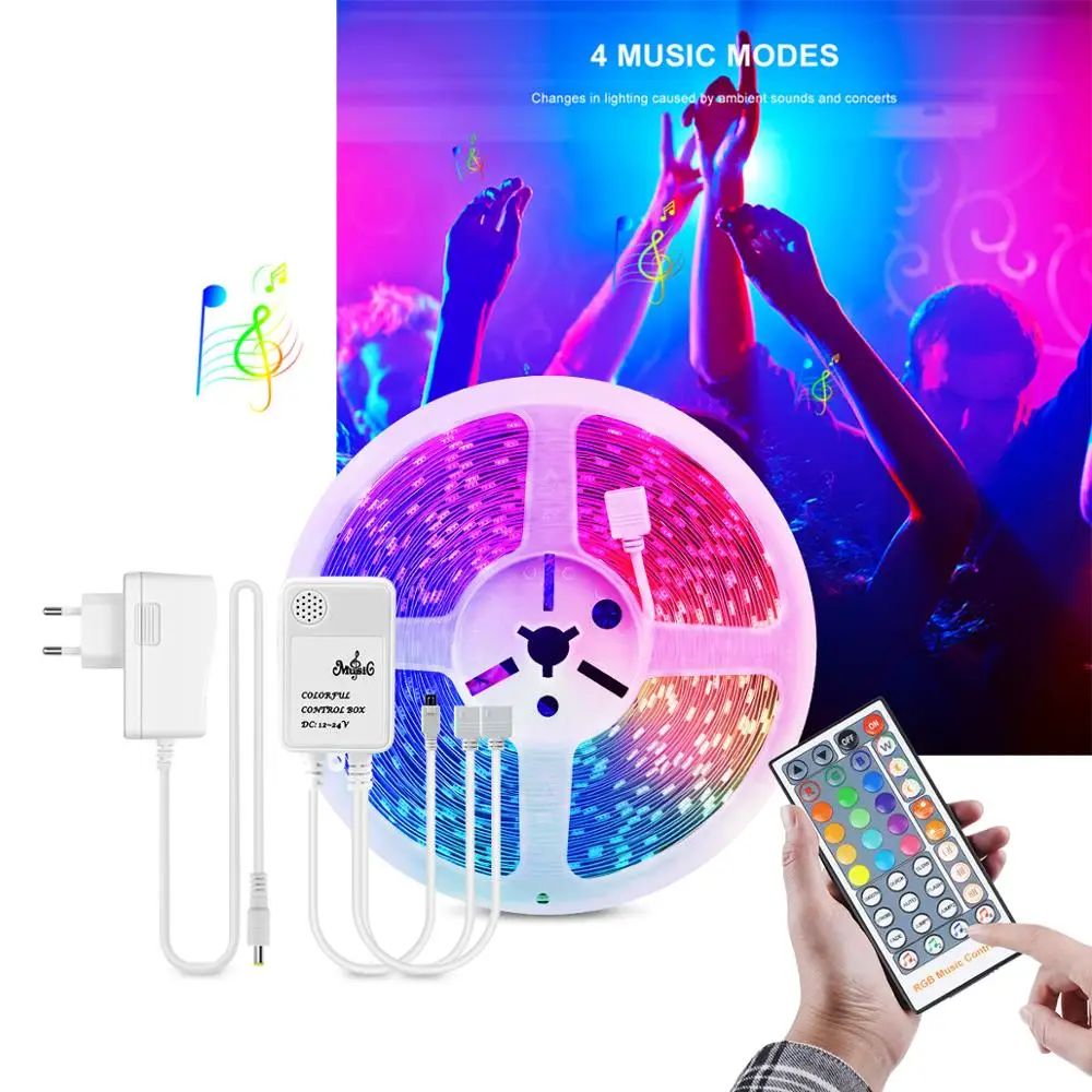 Smart LED lights Strip Music Sync RGB 5050 12V LED Strip lamp 5M 10M 15M Flashing with music for Bedroom,Party lighting decor