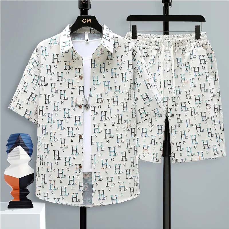 

Летний мужской повседневный спортивный комплект из двух предметов: свободная футболка с коротким рукавом и тонкие хлопковые брюки в стиле Hong Kong для молодежи