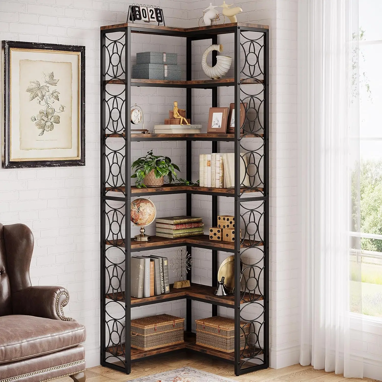 Tribesigns Tall Corner Shelf, 7-Tier Industrial Corner Bookshelf, 78.7