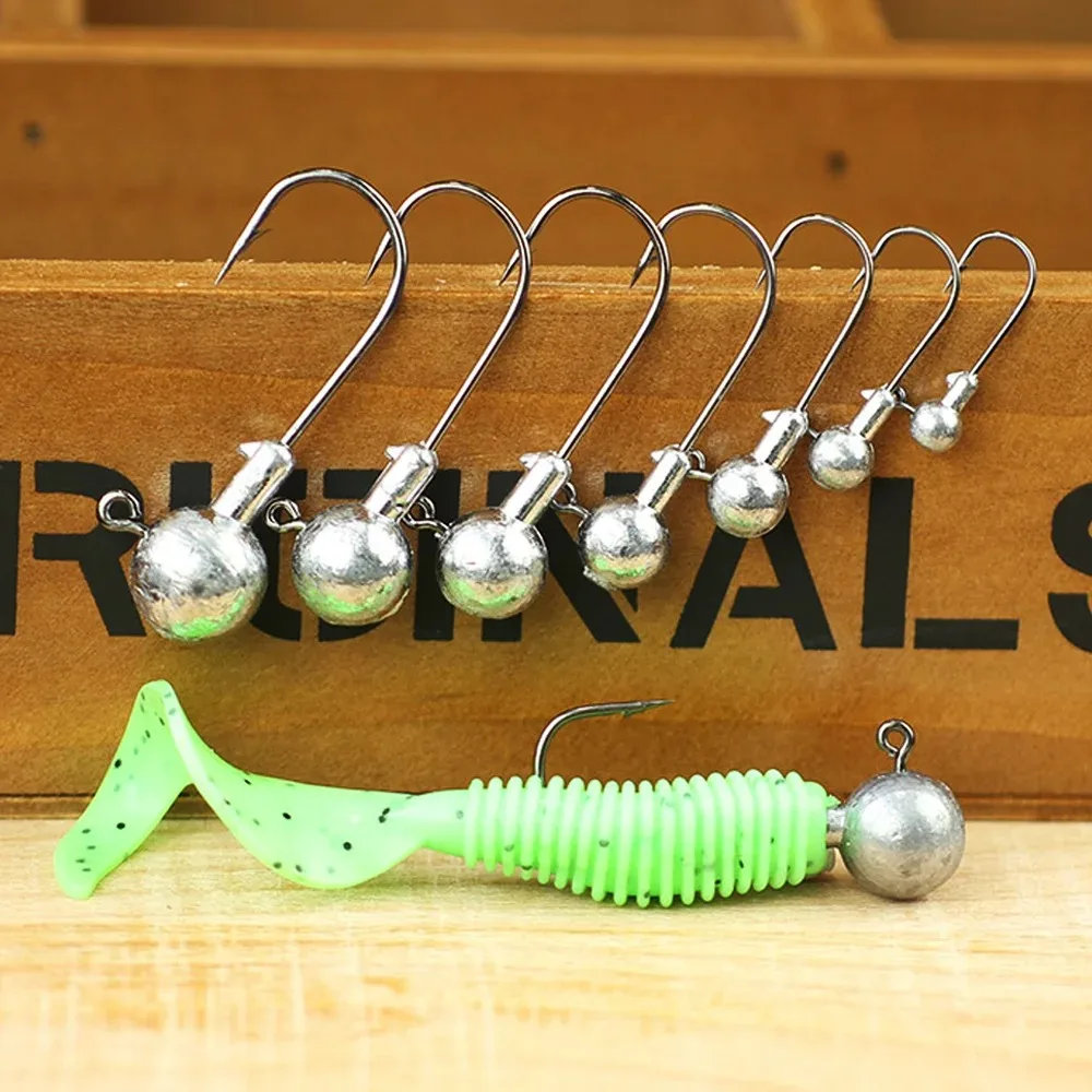 

10pcs Jig Head Hooks 1g-3.5g Round Ball Head Fishing Hook for Soft Lures Swimbaits Barbed Fishhook